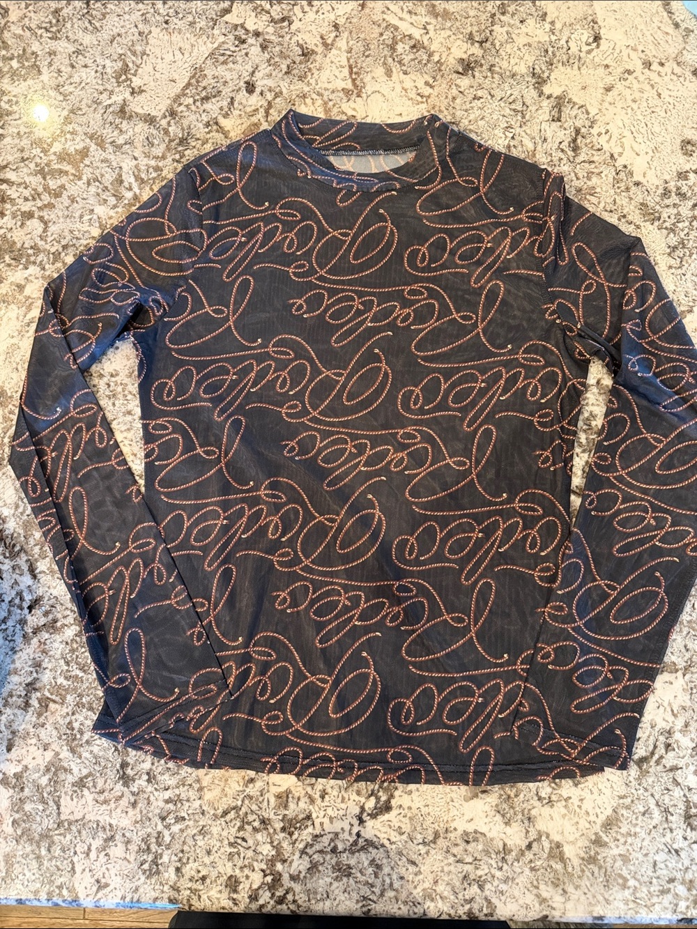 Black Long Sleeve Rodeo Mesh Top